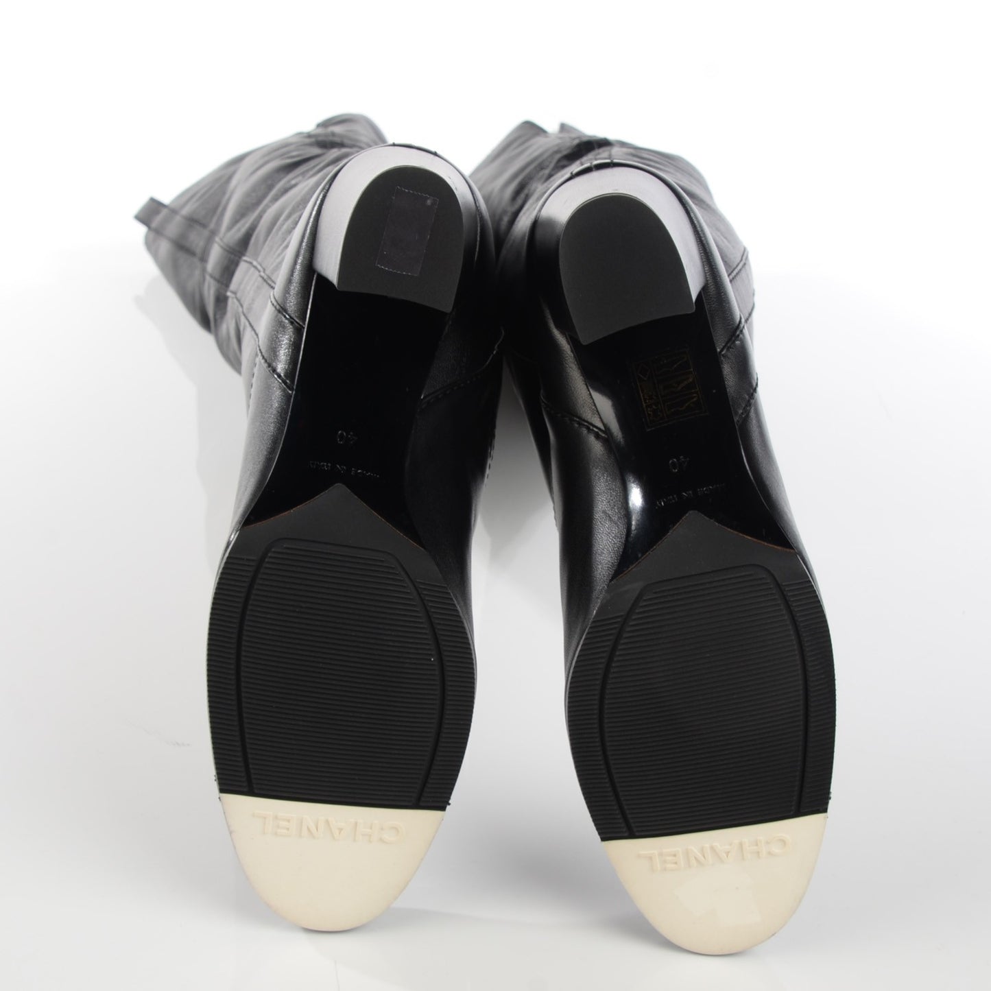 Lambskin Patent Cap Toe Over The Knee Boots 40 Black
