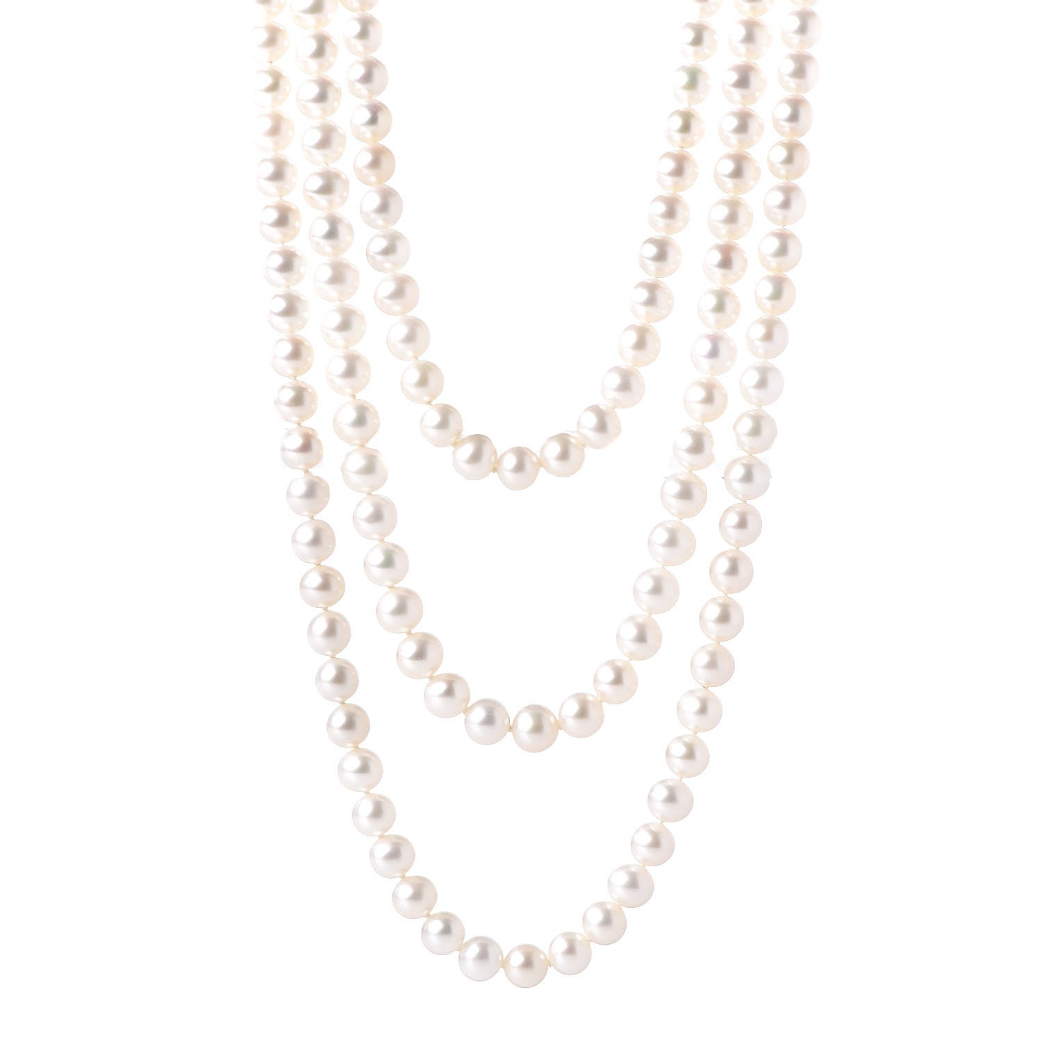 Tiffany Sterling Silver Pearl 7.5-8mm Ziegfeld Strand Necklace 96" 1 of 5