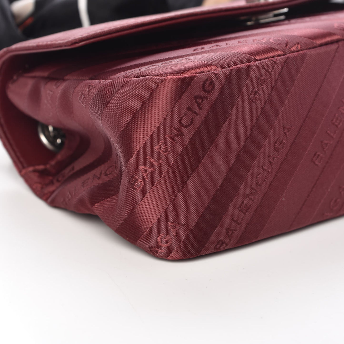 Nylon Jacquard Diagonal Logo Small Scarf Lock Chain Shoulder Bag Rouge Bordeaux Black Beige
