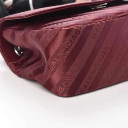Balenciaga Nylon Jacquard Diagonal Logo Small Scarf Lock Chain Shoulder Bag Rouge Bordeaux Black Beige 5 of 10