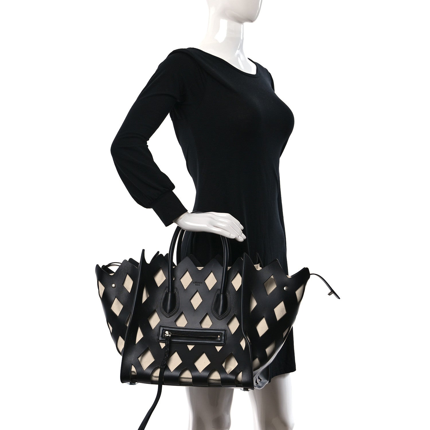 Celine Calfskin Medium Cutout Phantom Luggage Black 2 of 8