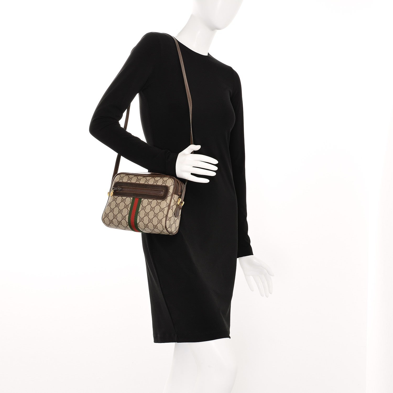 Gucci Coated Canvas Monogram Web Small Shoulder Bag Dark Brown 2 of 10