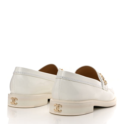 Chanel Shiny Calfskin Logo Loafers 37.5 White 4 of 9