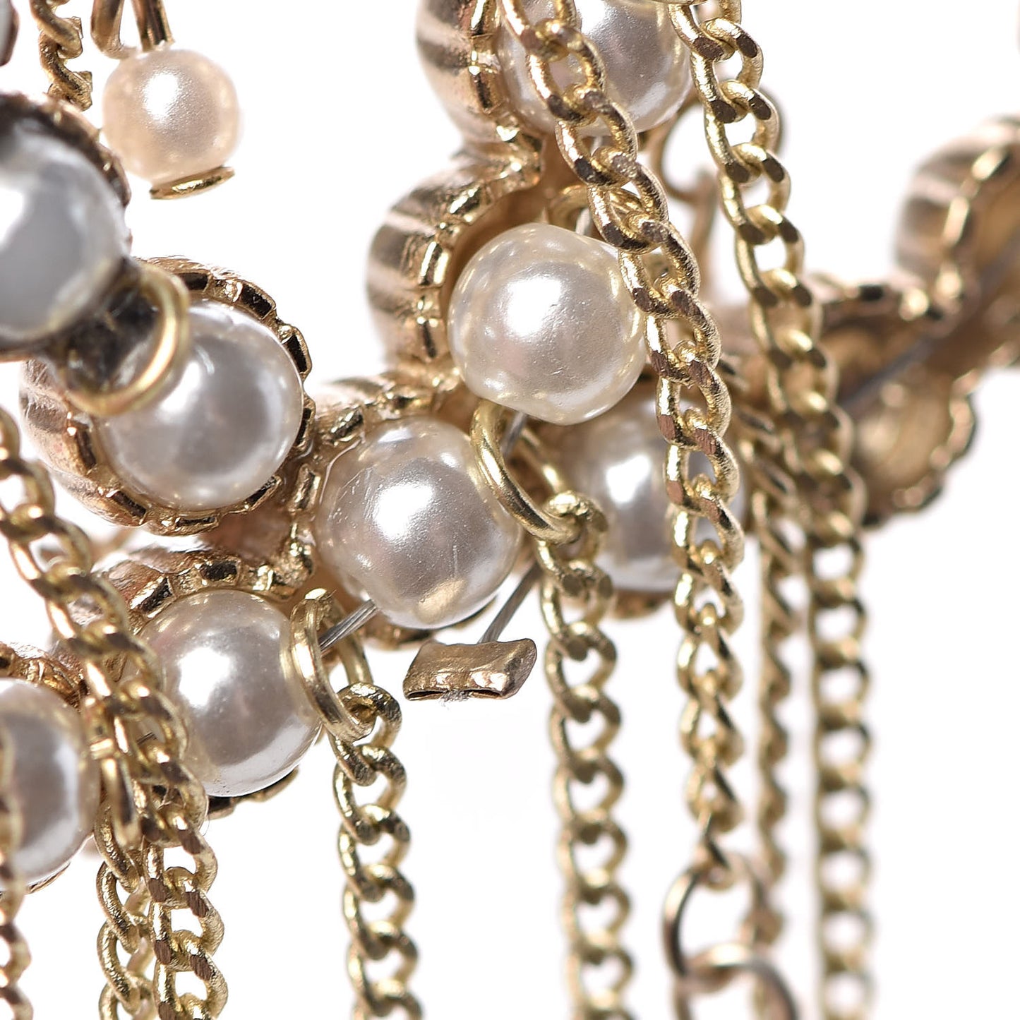 Pearl CC Dangle Brooch Gold