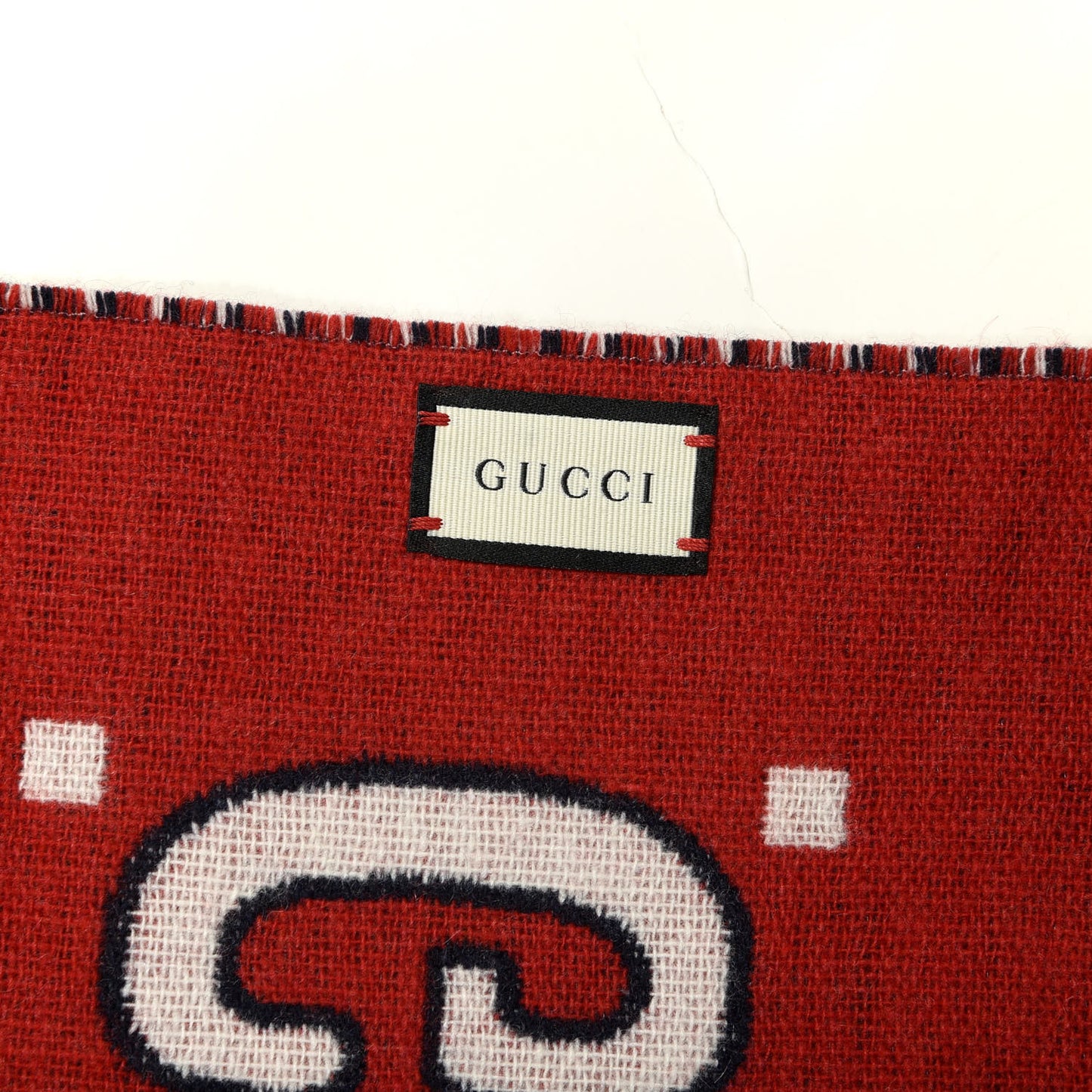 Cashmere Wool GG Monogram Reversible Intarsia Scarf Red Ivory