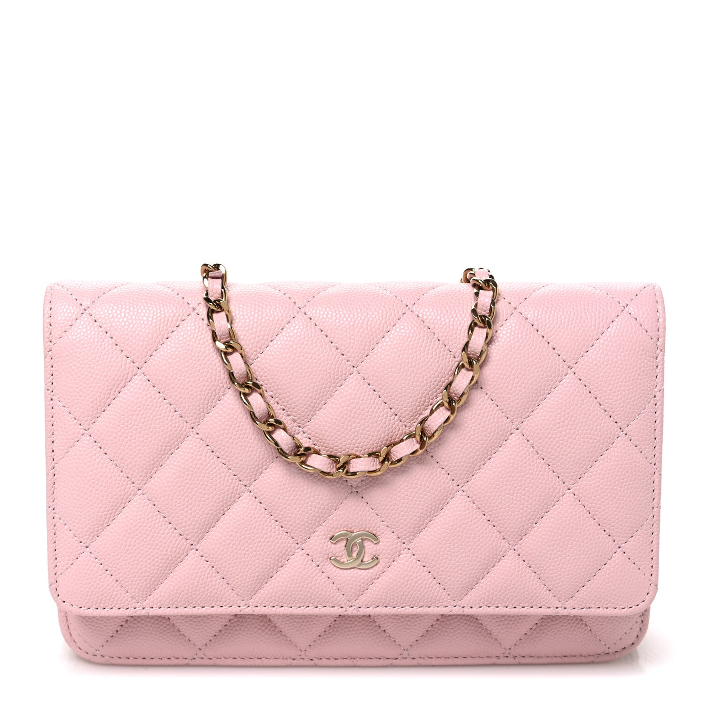 Caviar Quilted Wallet on Chain WOC Light Pink