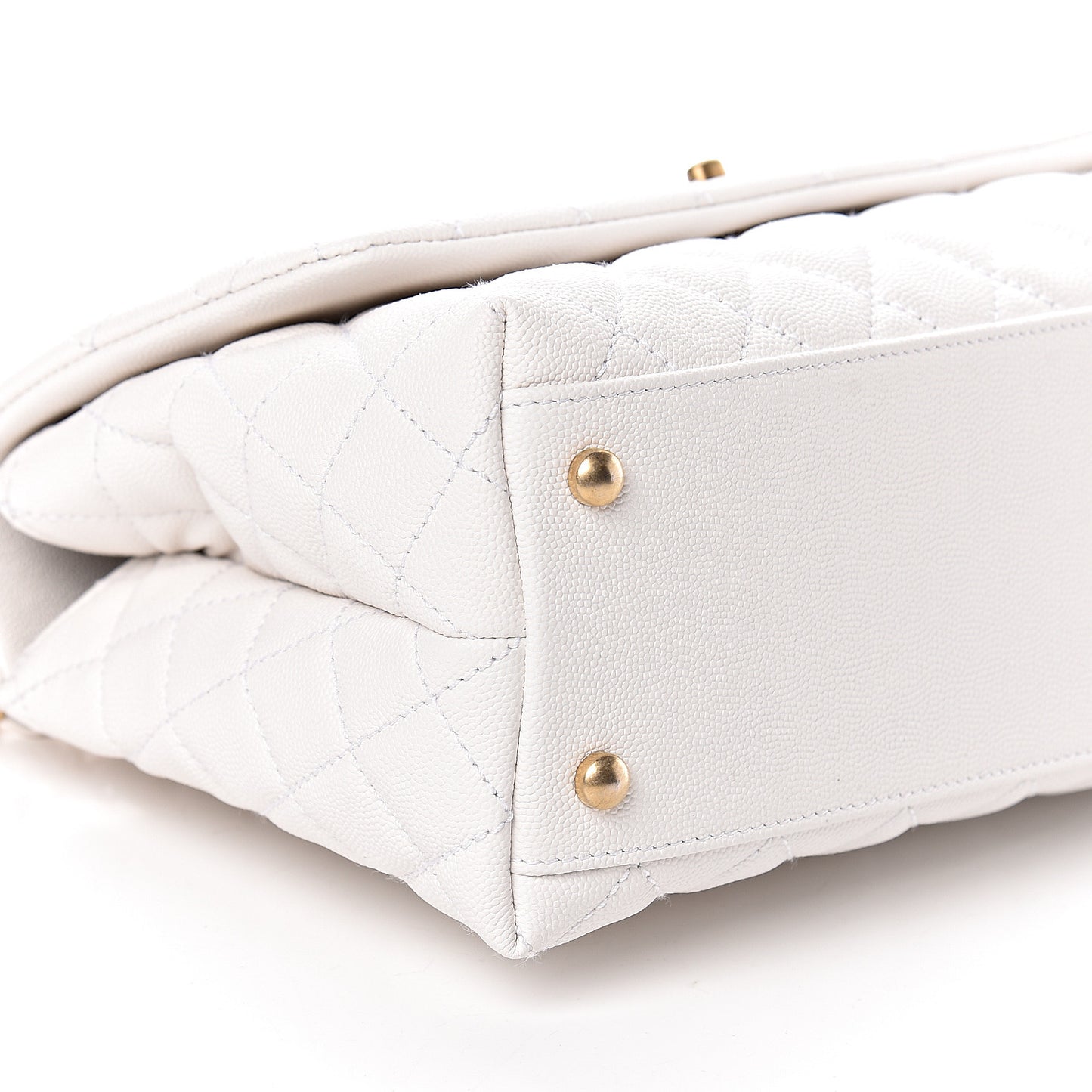 Caviar Lizard Quilted Small Coco Handle Flap White Beige