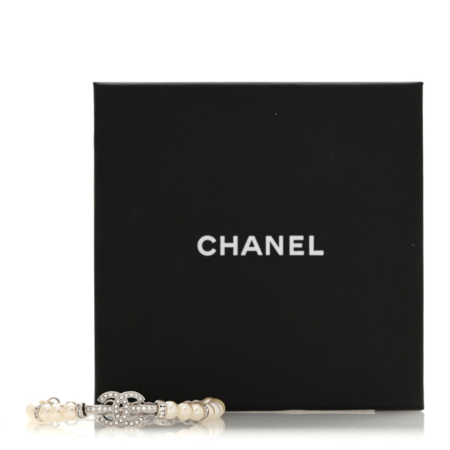 Chanel Pearl Crystal CC Bracelet White Silver 5 of 5