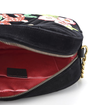 Gucci Velvet Matelasse Deer Embroidered Small GG Marmont Chain Shoulder Bag Black 4 of 9