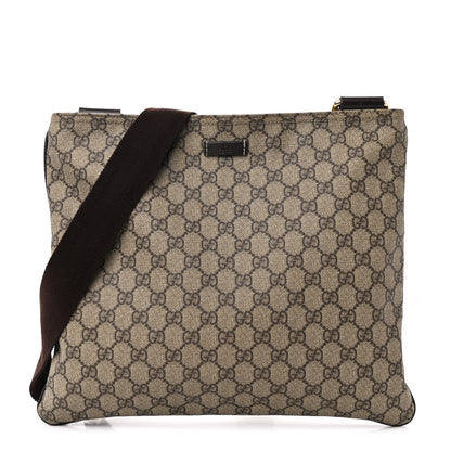 Gucci GG Supreme Monogram Medium Flat Messenger Bag Dark Brown 1 of 10