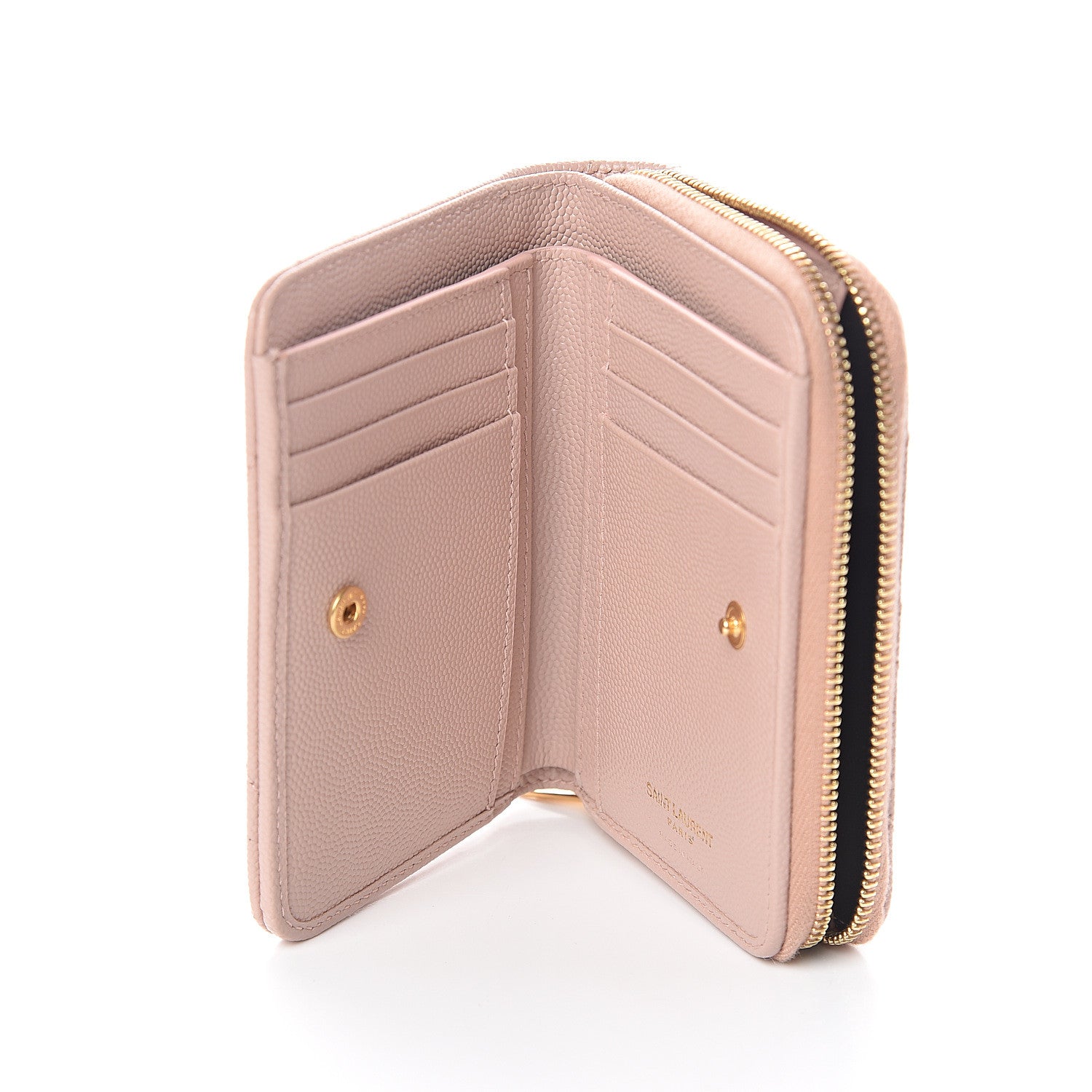 Saint Laurent Grain De Poudre Matelasse Chevron Monogram Compact Zip Around Wallet Pink 5 of 6