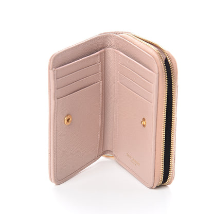 Saint Laurent Grain De Poudre Matelasse Chevron Monogram Compact Zip Around Wallet Pink 5 of 6