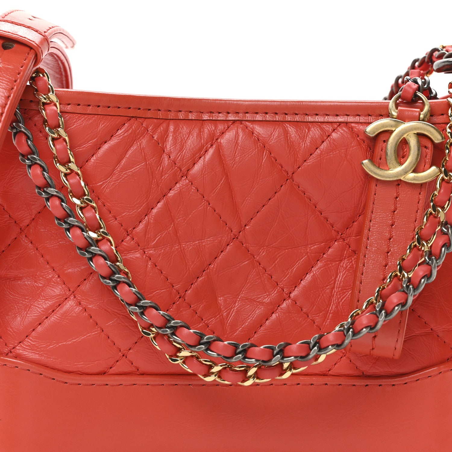 Chanel Aged Calfskin Quilted Small Gabrielle Hobo Coral 8 of 10