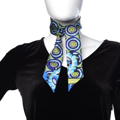 Hermes Silk The Savana Dance Twilly Rose Indien Indigo Vert 2 of 5