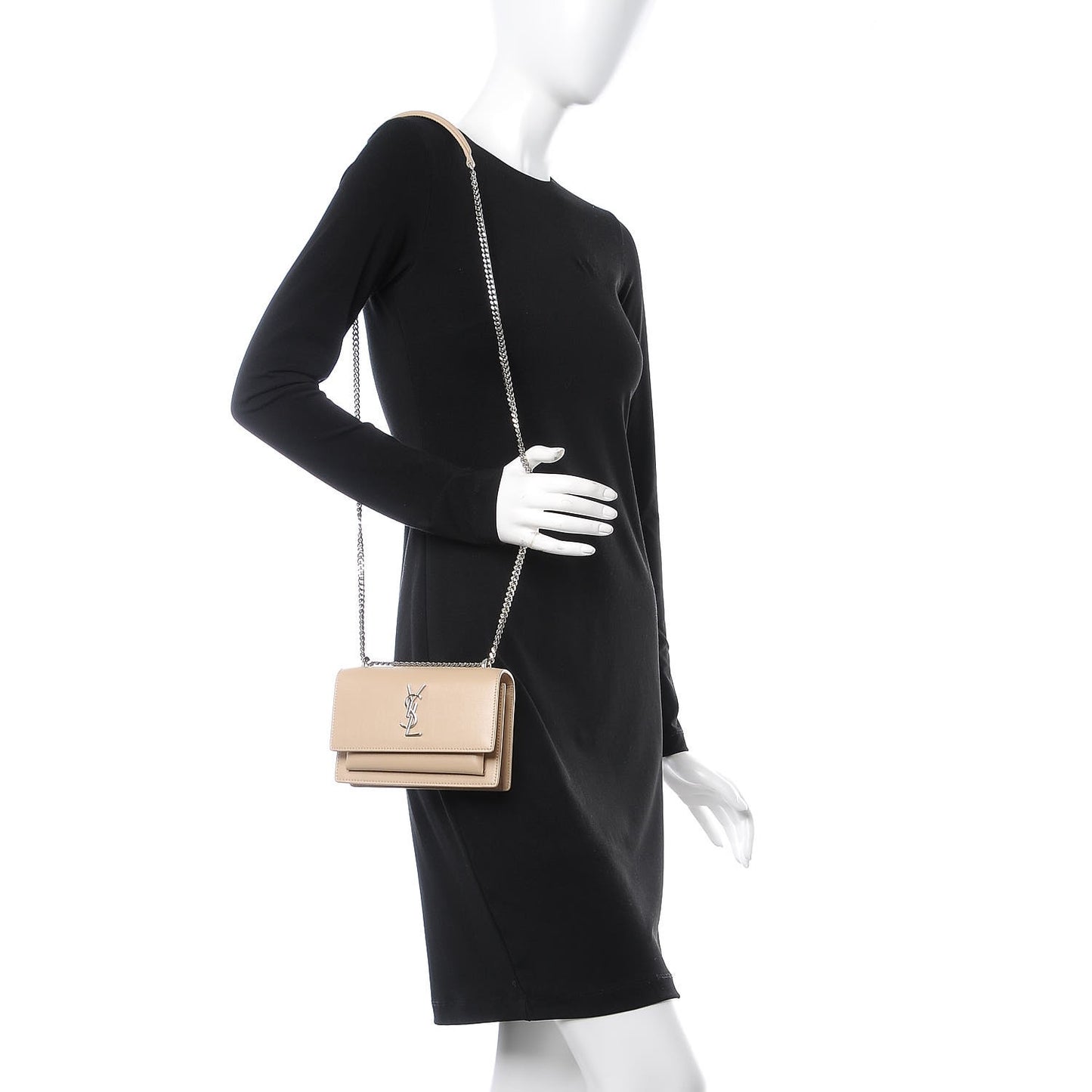 Calfskin Monogram Sunset Chain Wallet Nude Powder
