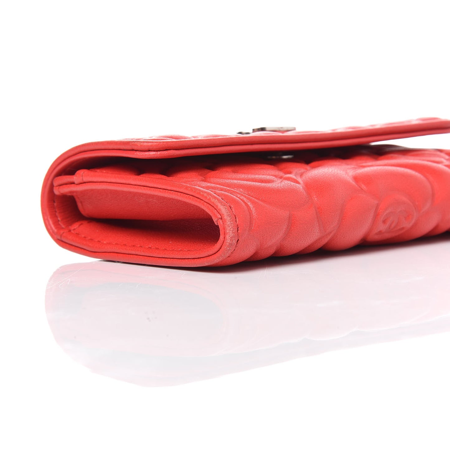 Goatskin Camellia Embossed Card Holder Red