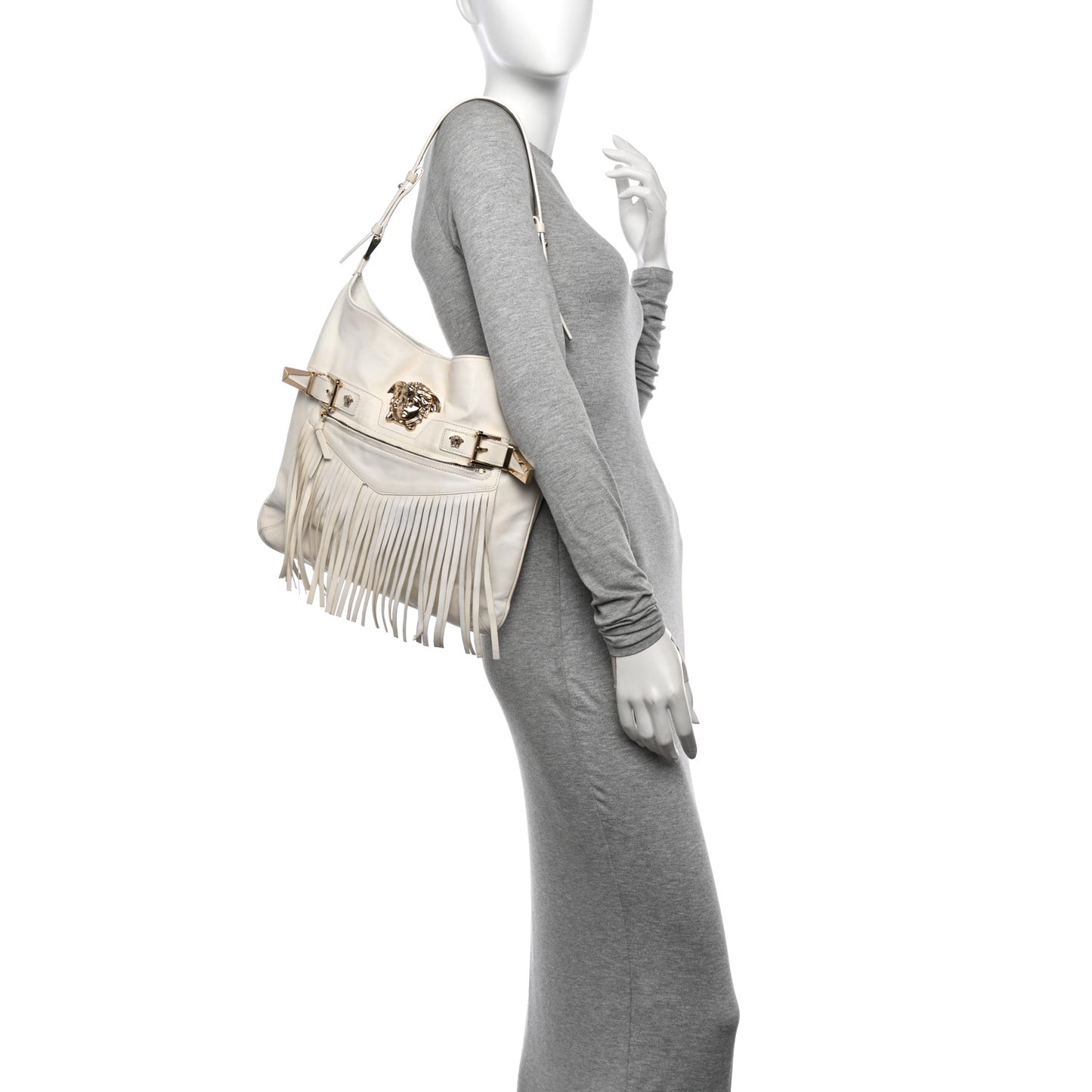 Calfskin Medium Palazzo Fringe Shoulder Bag White