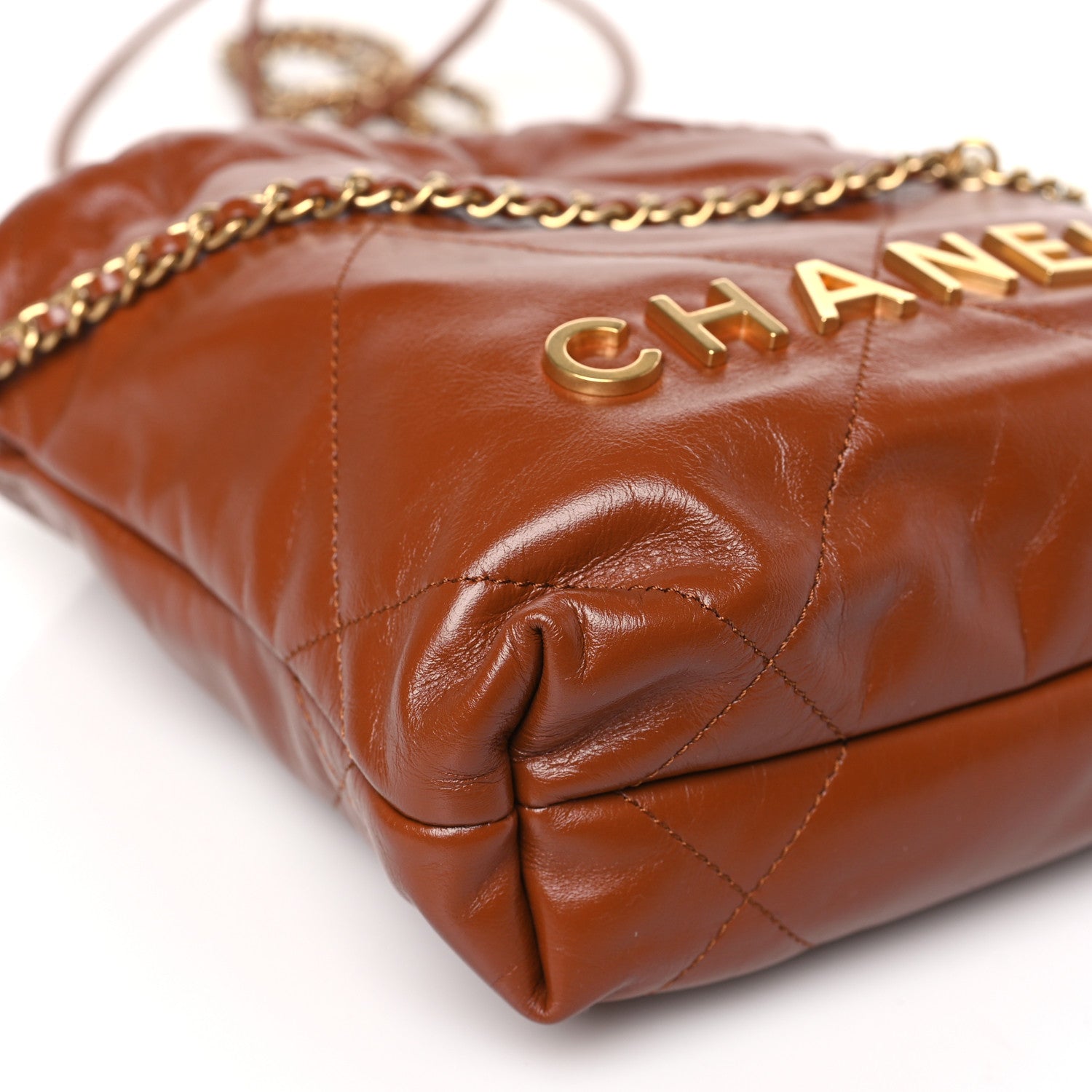 Chanel Shiny Calfskin Quilted Mini Chanel 22 Light Brown 8 of 10