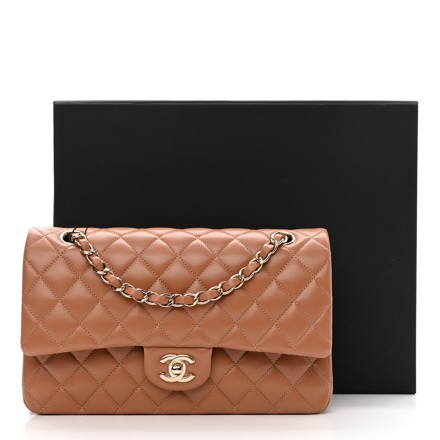 Lambskin Quilted Medium Double Flap Brown