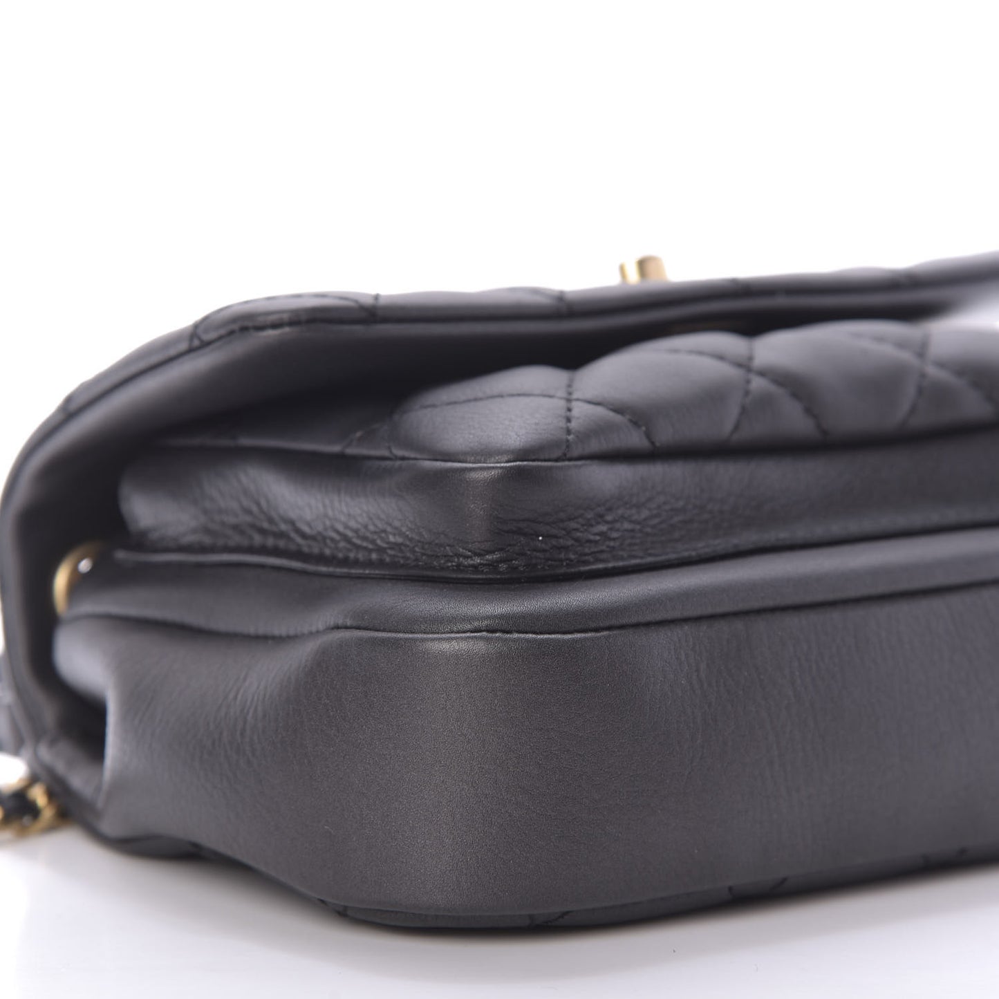 Calfskin Quilted Top Handle Flap Black