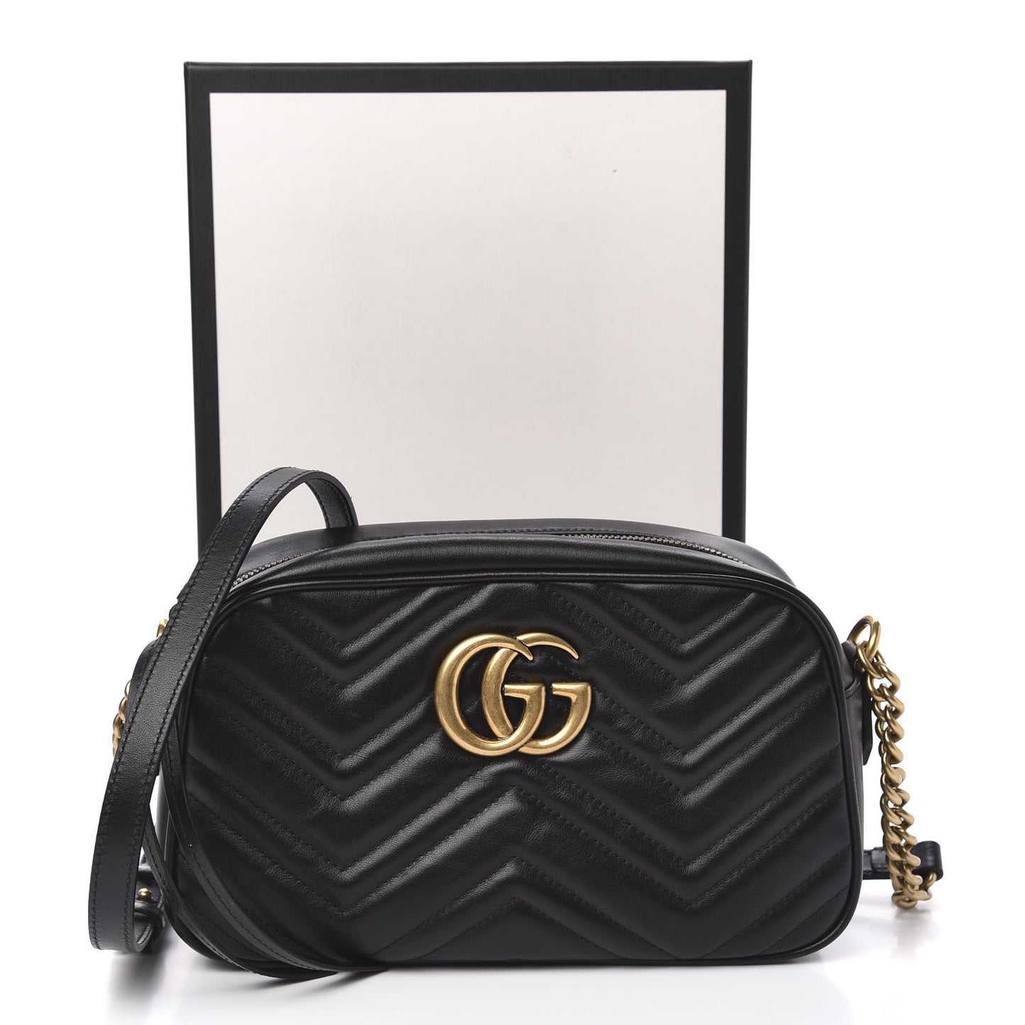 Calfskin Matelasse Small GG Marmont Chain Shoulder Bag Black