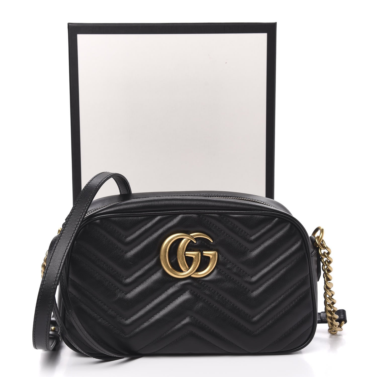 Gucci Calfskin Matelasse Small GG Marmont Chain Shoulder Bag Black 10 of 10