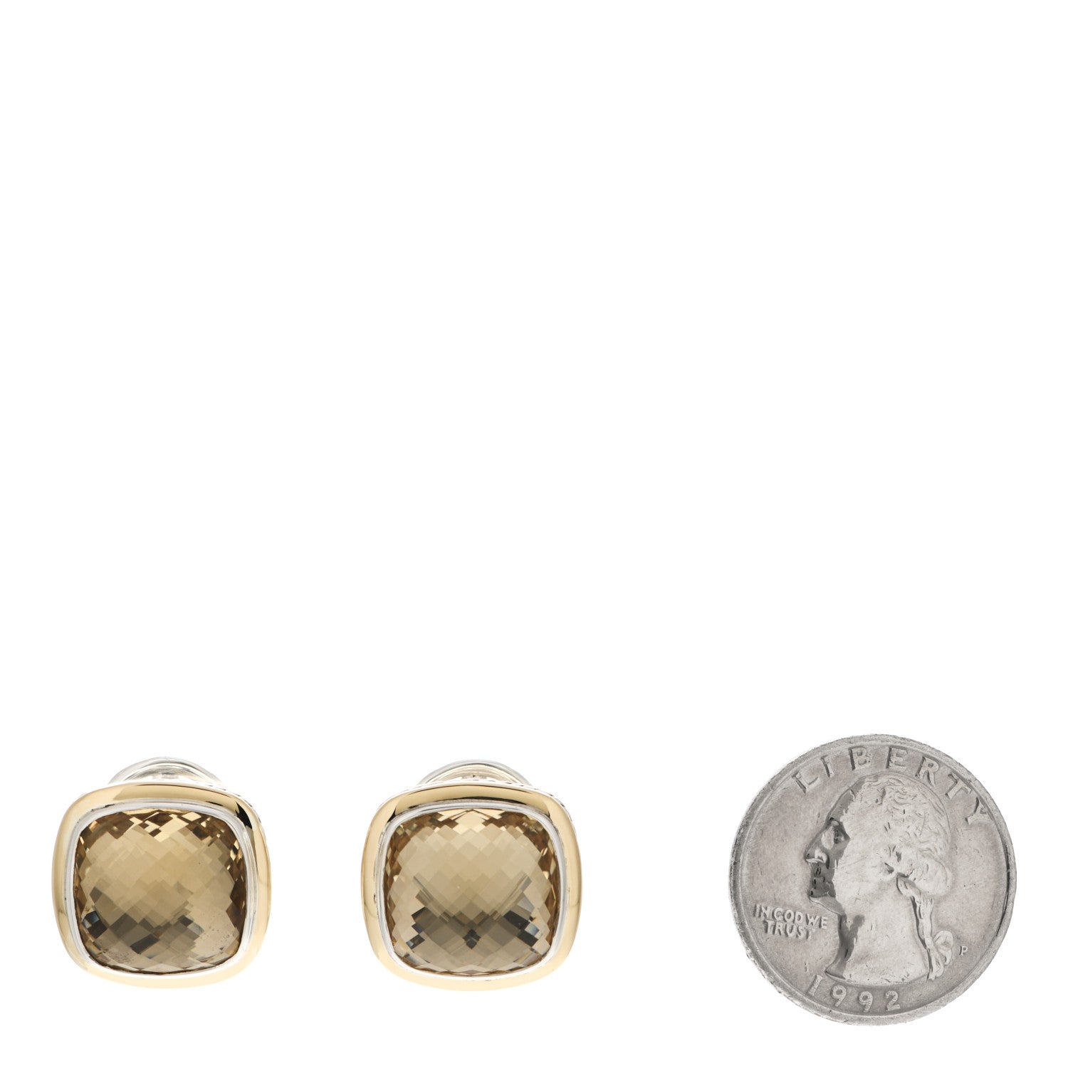 David Yurman Sterling Silver 18K Yellow Gold Citrine 14mm Albion Earrings 2 of 4