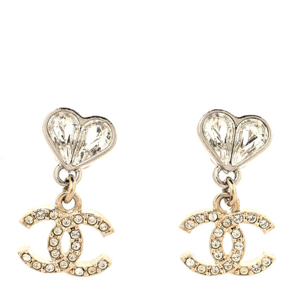 Chanel Crystal CC Heart Drop Earrings Gold Silver 1 of 5