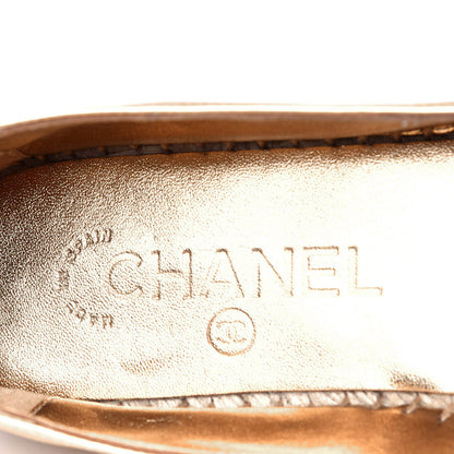 Chanel Metallic Lambskin Grosgrain CC Espadrilles 37 Gold Black 5 of 5
