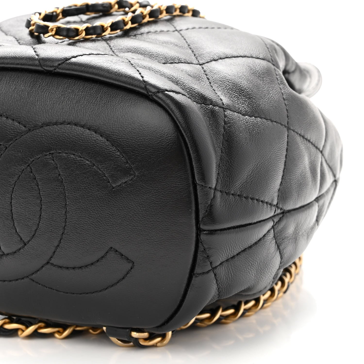 Chanel Calfskin Quilted CC Chain Bucket Backpack Black 10 of 10