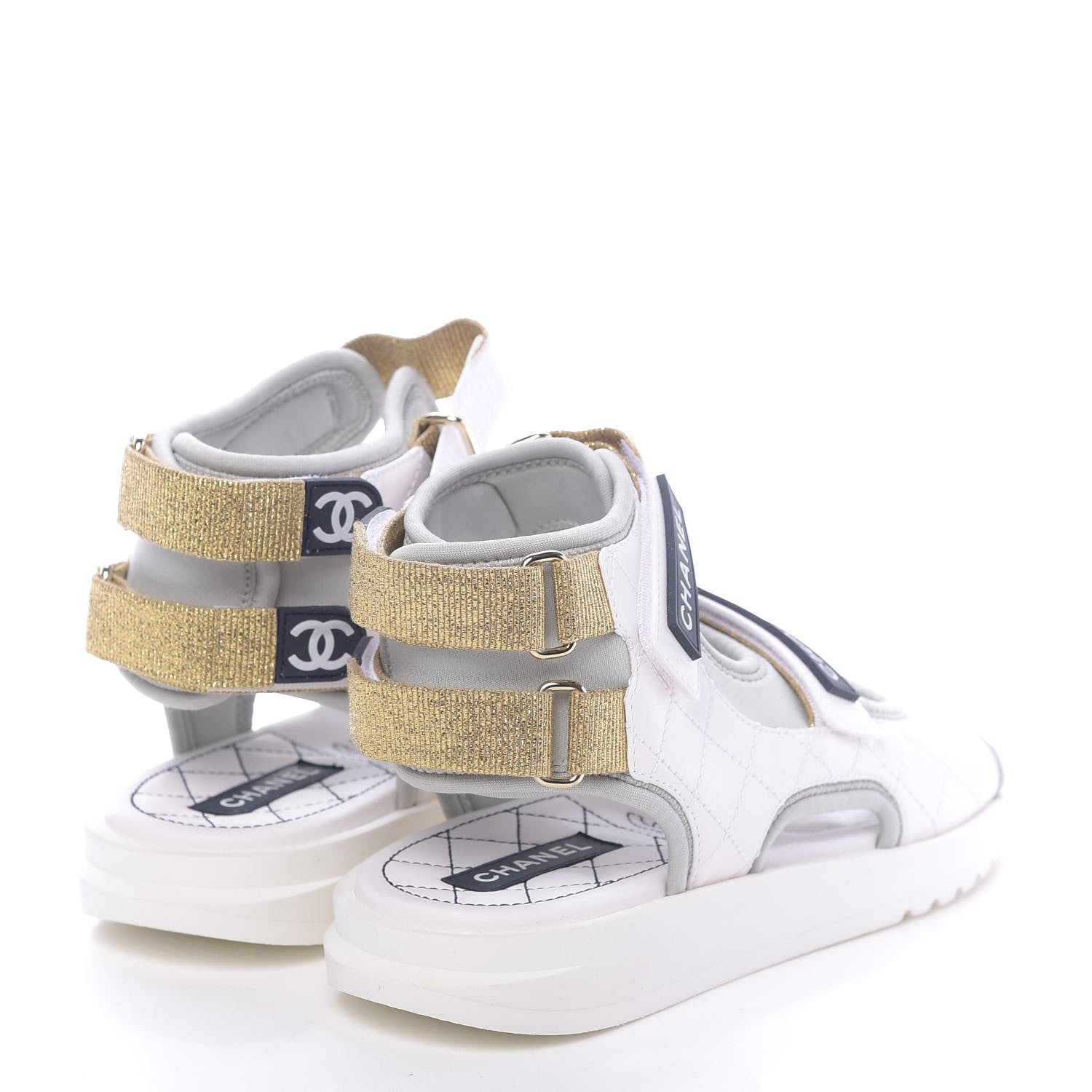 Chanel Goatskin Fabric Gladiator Sandals 36.5 White Light Grey Navy Blue 3 of 10