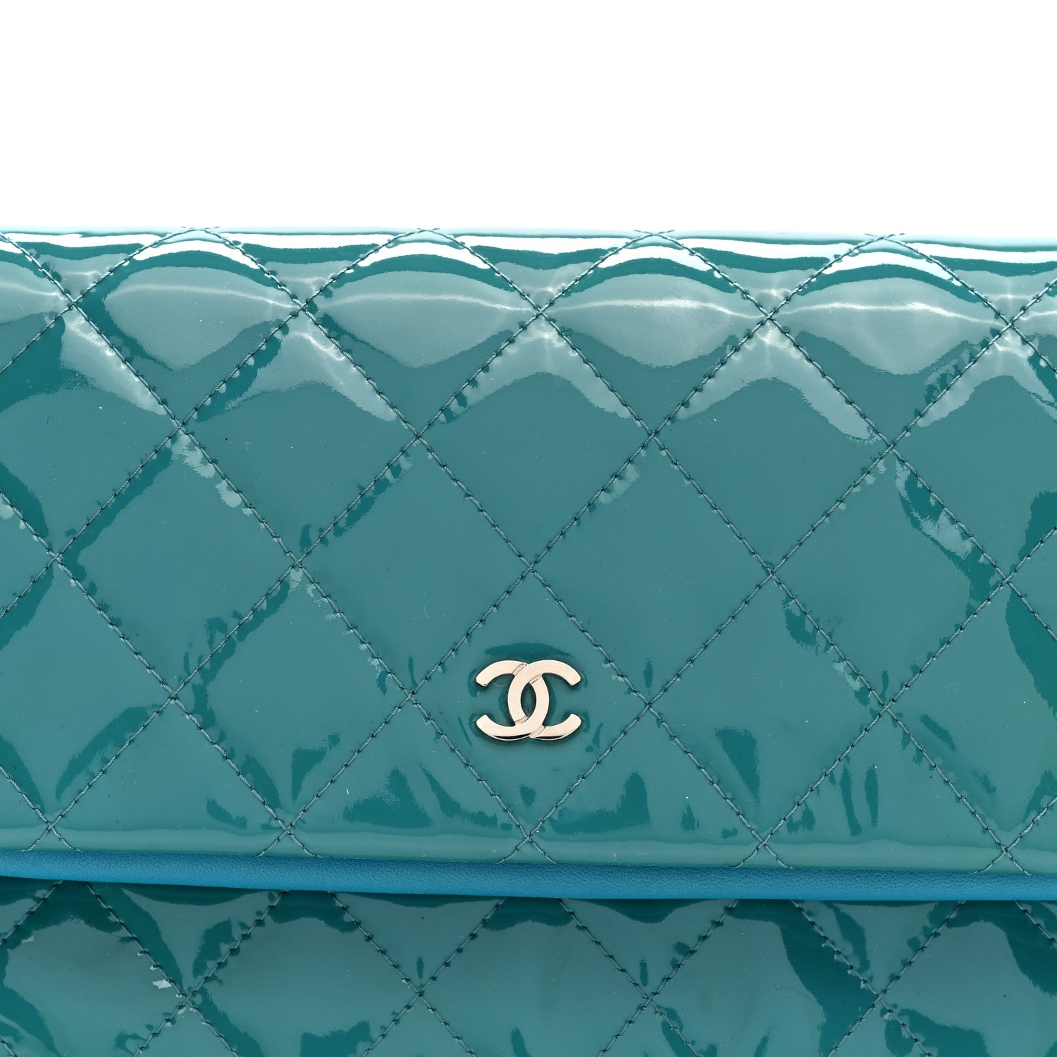 Chanel Patent Calfskin Quilted Beauty CC Clutch Blue 8 of 8