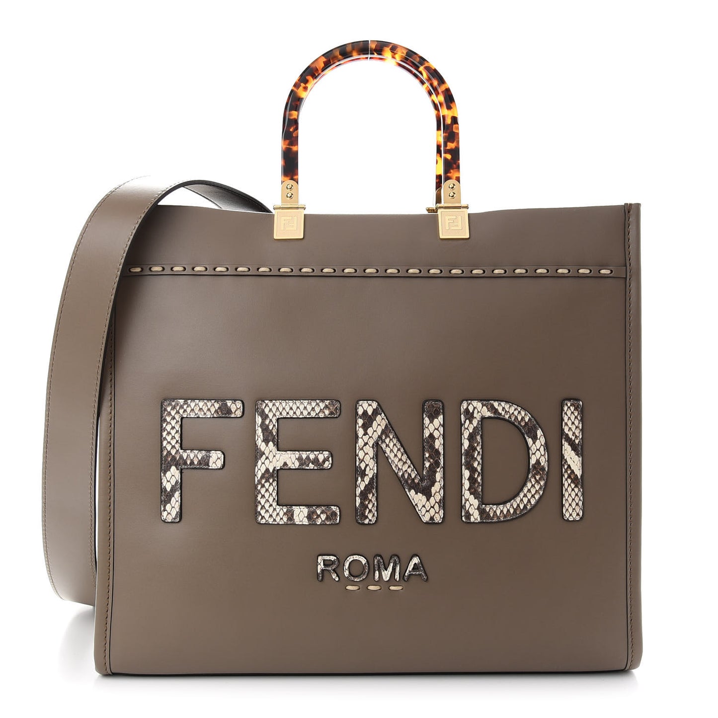 Vitello King Plexiglass Elaphe Python Print Logo Medium Fendi Sunshine Shopper Tote Tartufo Daisy Roccia