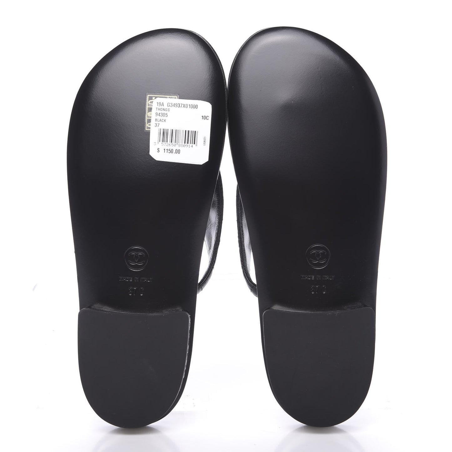 Lambskin Quilted Pearl CC Logo Thong Sandals 37 Black