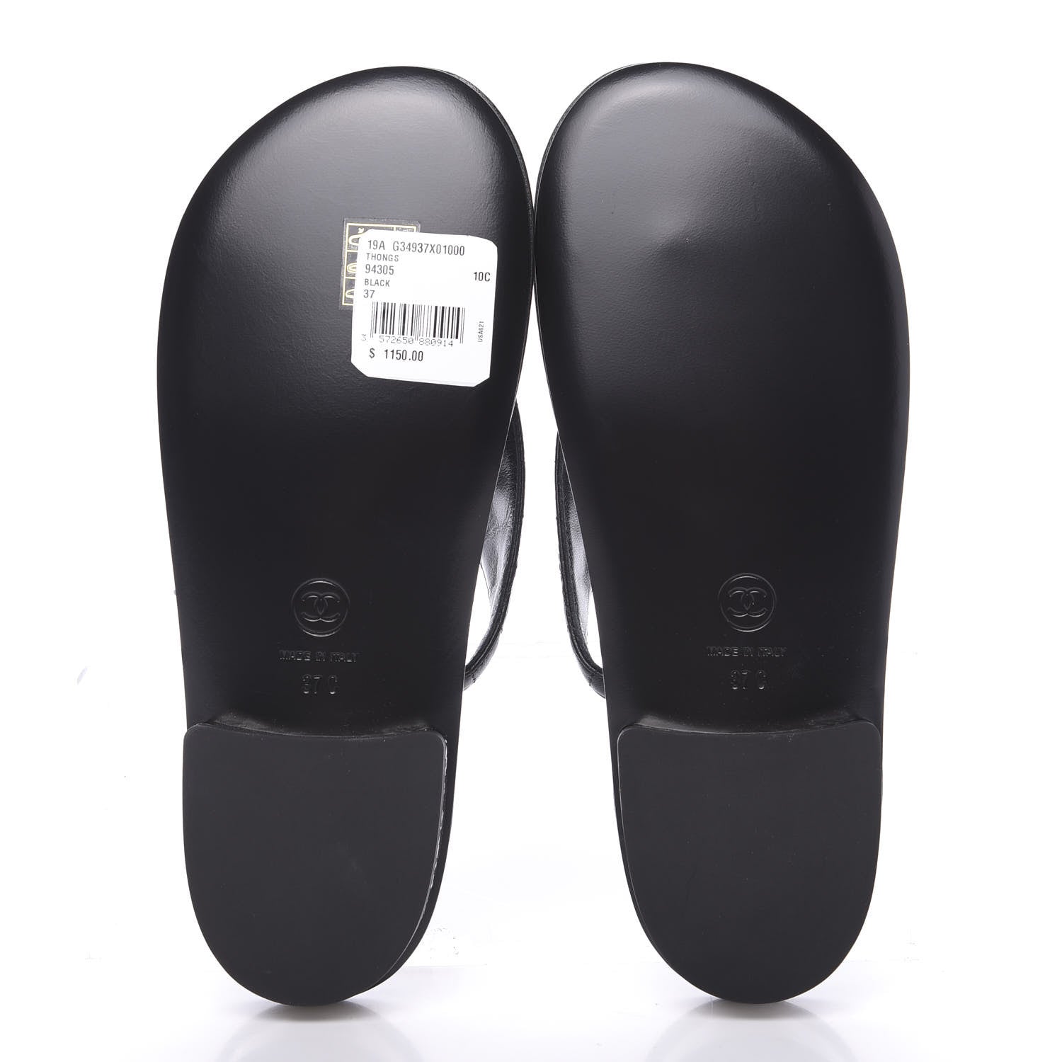 Chanel Lambskin Quilted Pearl CC Logo Thong Sandals 37 Black 5 of 9