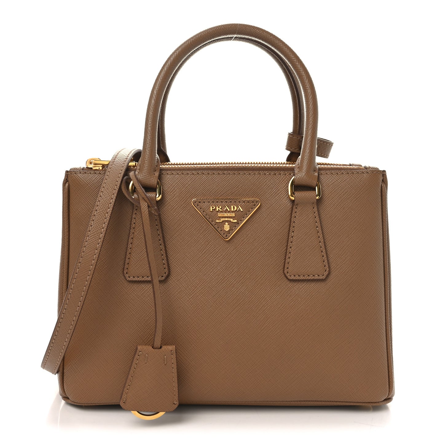 Saffiano Mini Galleria Double Zip Tote Caramel