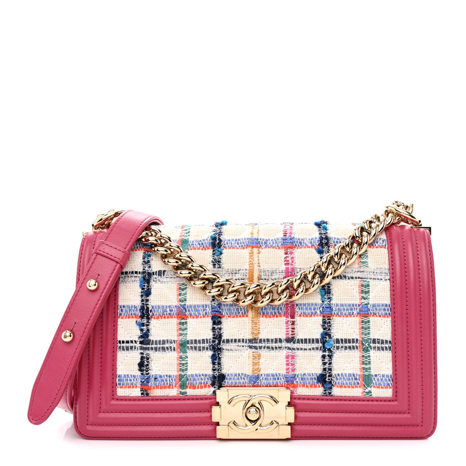 Chanel Lambskin Tweed Quilted Medium Boy Flap Dark Pink 1 of 10