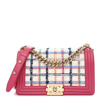 Chanel Lambskin Tweed Quilted Medium Boy Flap Dark Pink 1 of 10