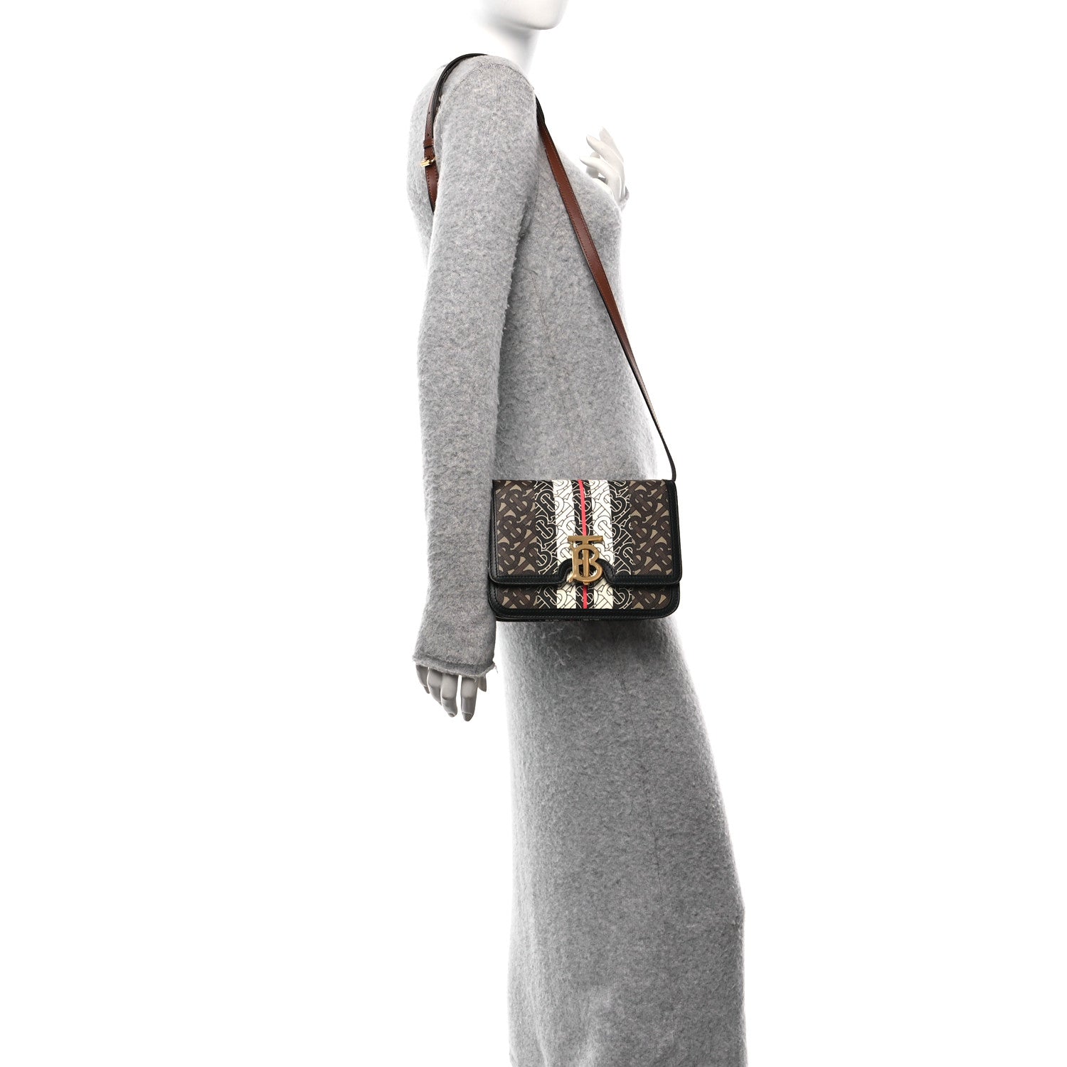 Burberry E-Canvas Monogram Stripe Small TB Bag Bridle Brown 2 of 9