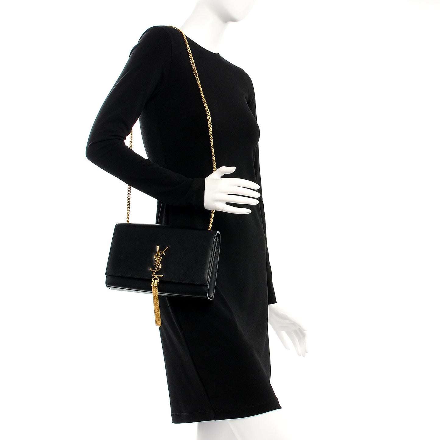 Smooth Calfskin Medium Classic Monogram Kate Tassel Satchel Black