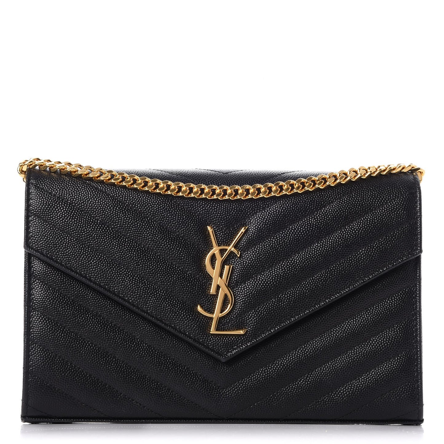 Grain De Poudre Matelasse Chevron Monogram Chain Wallet Black