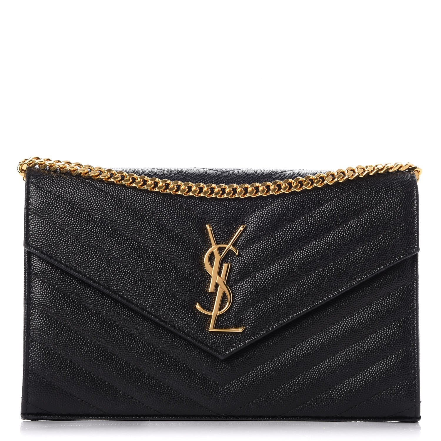 Saint Laurent Grain De Poudre Matelasse Chevron Monogram Chain Wallet Black 1 of 10