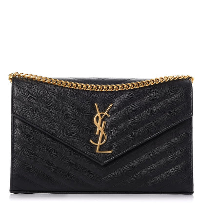 Saint Laurent Grain De Poudre Matelasse Chevron Monogram Chain Wallet Black 1 of 10