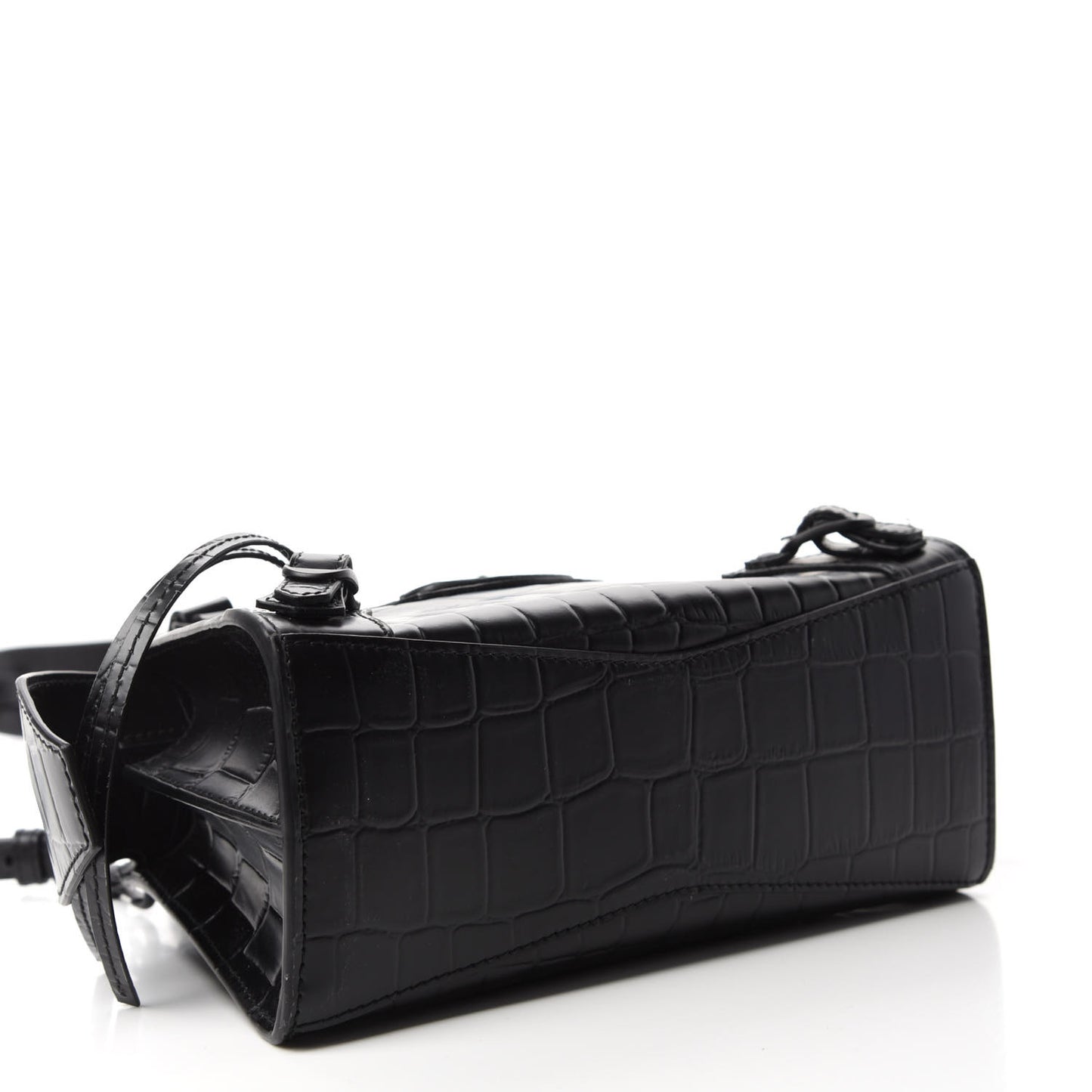 Semi Shiny Calfskin Crocodile Embossed Neo Classic Black Hardware Mini City Black