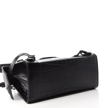 Balenciaga Semi Shiny Calfskin Crocodile Embossed Neo Classic Black Hardware Mini City Black 4 of 10