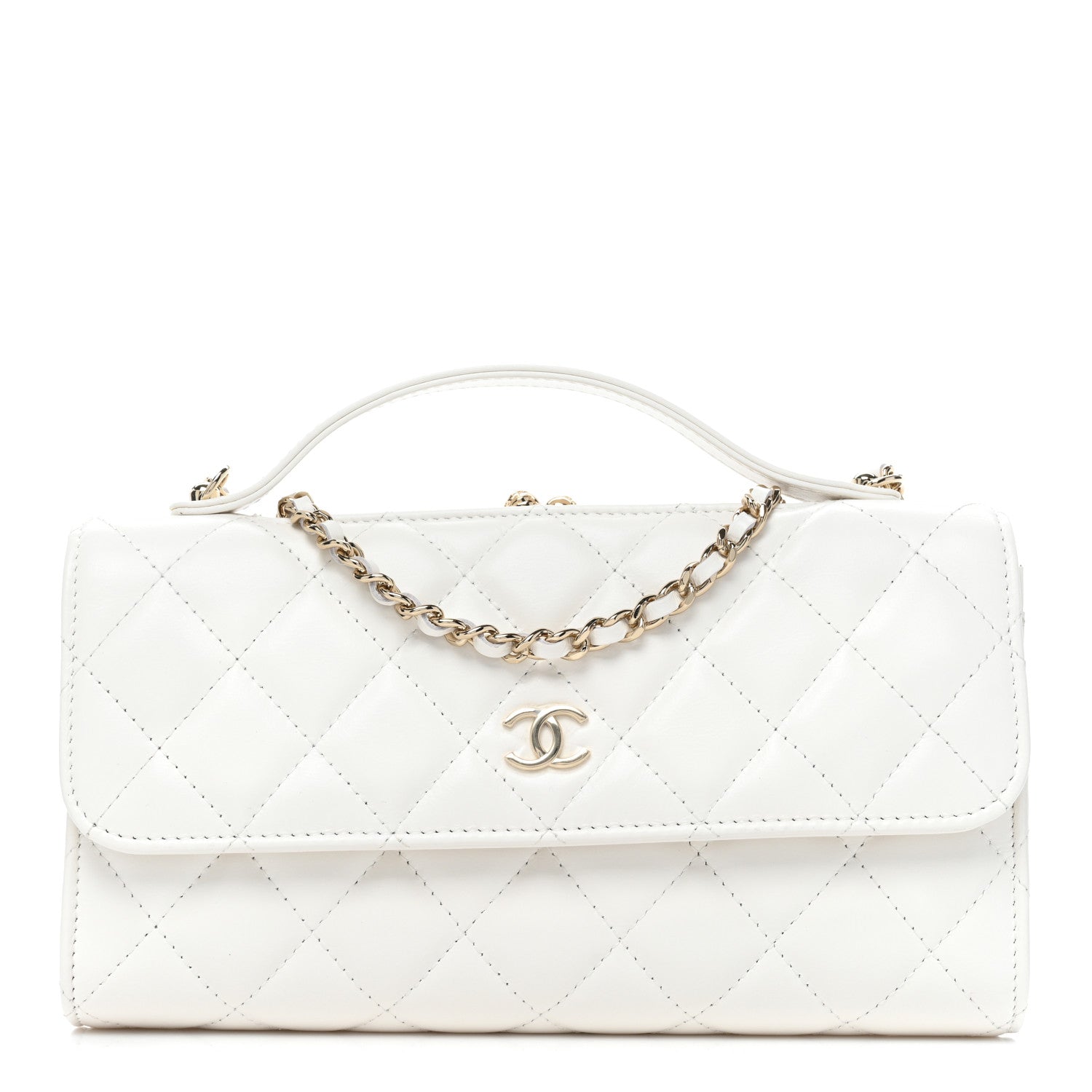 Chanel Shiny Calfskin Quilted Flap Phone Holder With Chain White 1 of 10