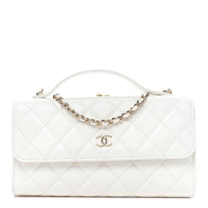 Chanel Shiny Calfskin Quilted Flap Phone Holder With Chain White 1 of 10