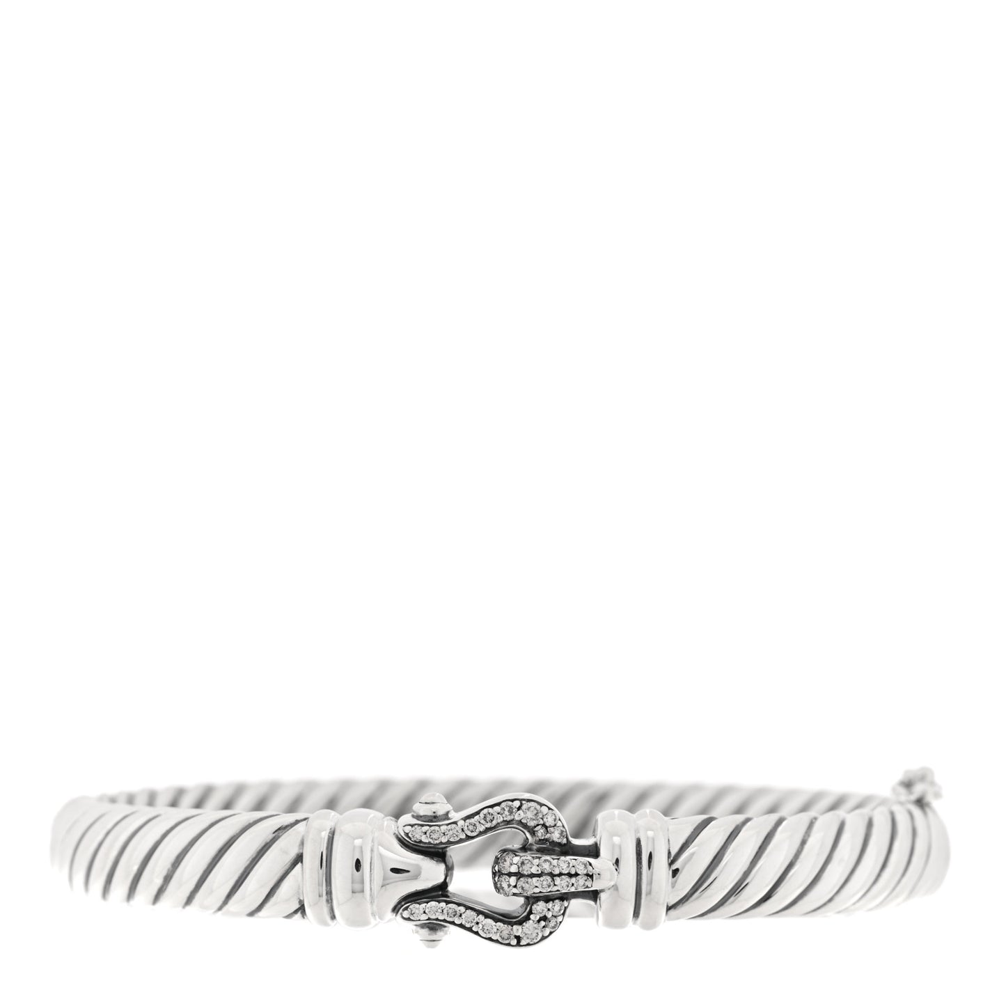 Sterling Silver Diamond 7mm Cable Buckle Cuff Bracelet