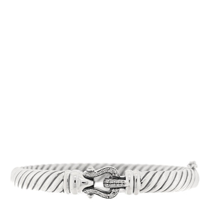 David Yurman Sterling Silver Diamond 7mm Cable Buckle Cuff Bracelet 1 of 3
