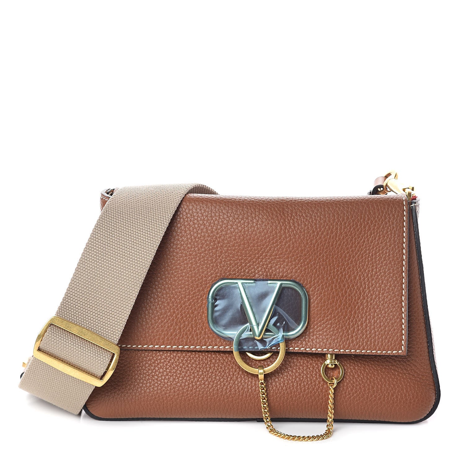 Valentino Garavani Pebbled Calfskin Small VRing Shoulder Bag Saddle Brown 1 of 9